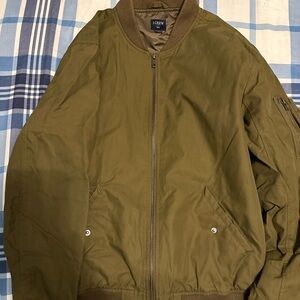 J. Crew Green Bomber Jacket with Ribbed Collar and Elastic Cuffs